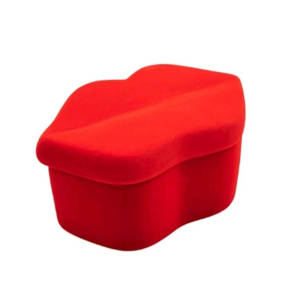 Red Flocked Lips Jewelry box, valentines day trinket dish - Picture 2 of 3